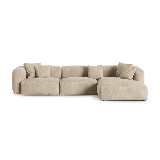 Velvet Modular Right Corner Sofa, "Martina", 3 Seats, 370x176x75, Light Beige