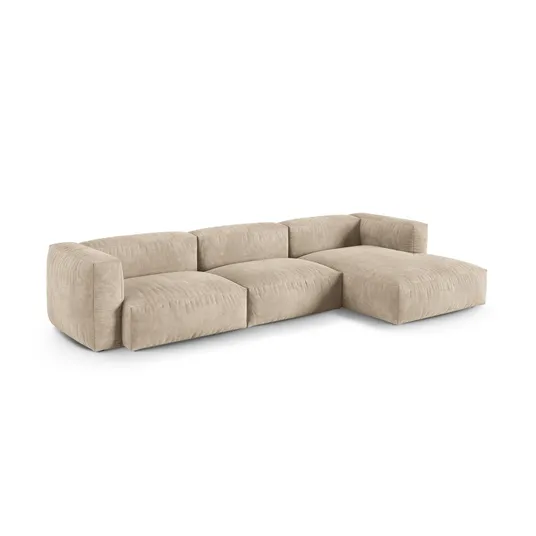 Velvet Modular Right Corner Sofa, "Martina", 3 Seats, 370x176x75, Light Beige