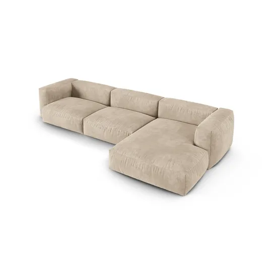 Velvet Modular Right Corner Sofa, "Martina", 3 Seats, 370x176x75, Light Beige