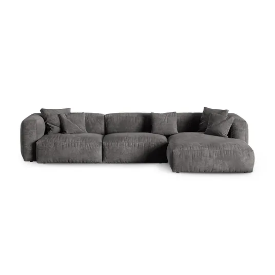 Velvet Modular Right Corner Sofa, "Martina", 3 Seats, 370x176x75, Grey