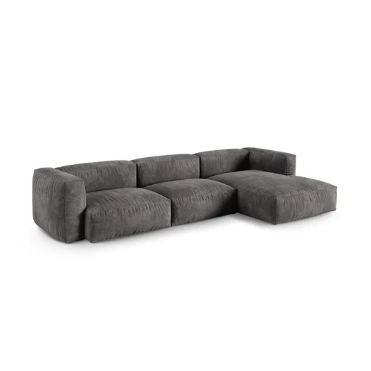 Velvet Modular Right Corner Sofa, "Martina", 3 Seats, 370x176x75, Grey