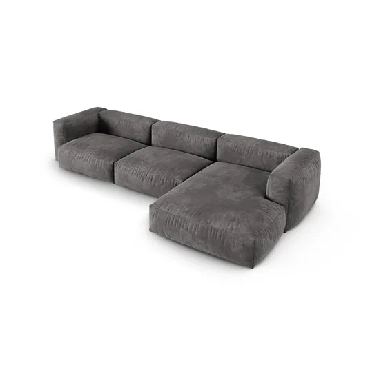 Velvet Modular Right Corner Sofa, "Martina", 3 Seats, 370x176x75, Grey