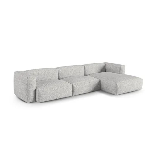 Boucle Modular Right Corner Sofa, "Martina", 3 Seats, 370x176x75, Silver