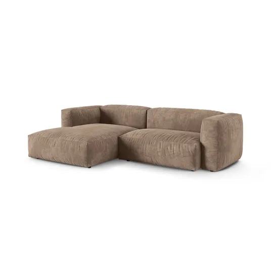 Velvet Modular Left Corner Sofa, "Martina", 2 Seats, 280x176x75, Dark Beige