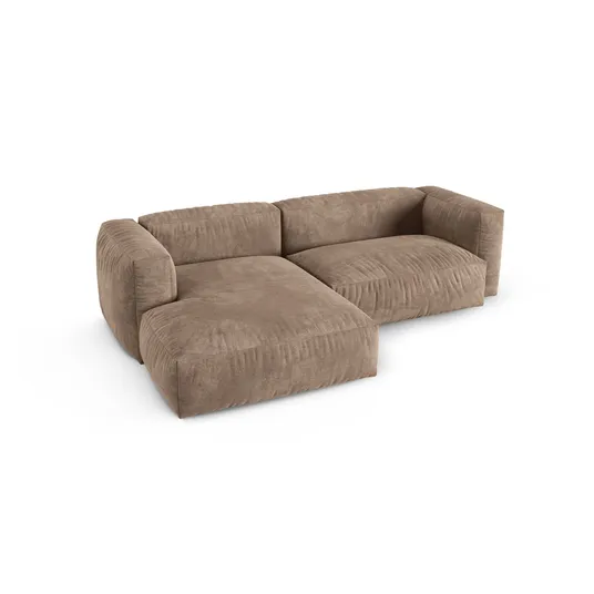 Velvet Modular Left Corner Sofa, "Martina", 2 Seats, 280x176x75, Dark Beige