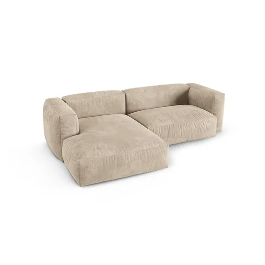 Velvet Modular Left Corner Sofa, "Martina", 2 Seats, 280x176x75, Light Beige