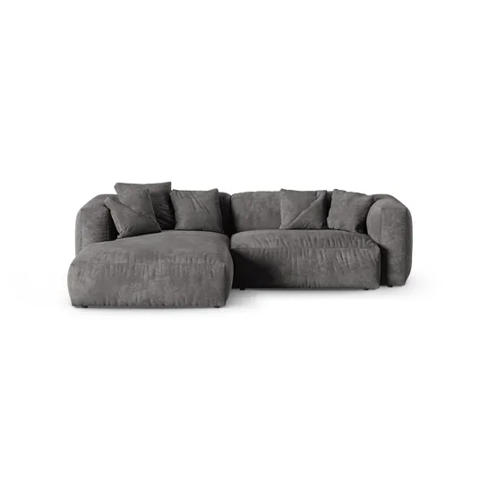 Velvet Modular Left Corner Sofa, "Martina", 2 Seats, 280x176x75, Grey