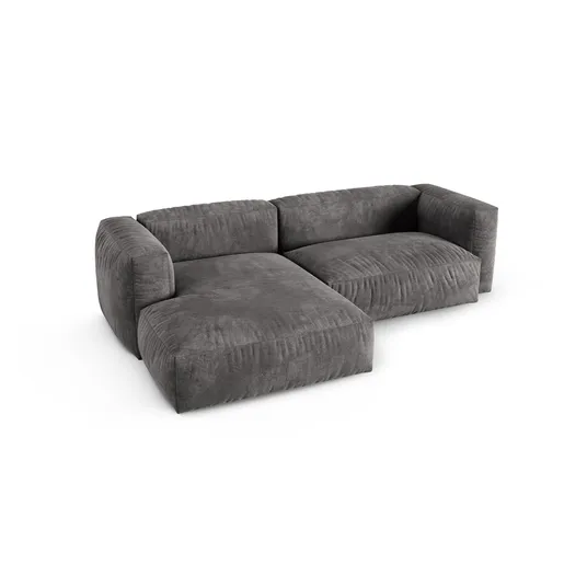 Velvet Modular Left Corner Sofa, "Martina", 2 Seats, 280x176x75, Grey