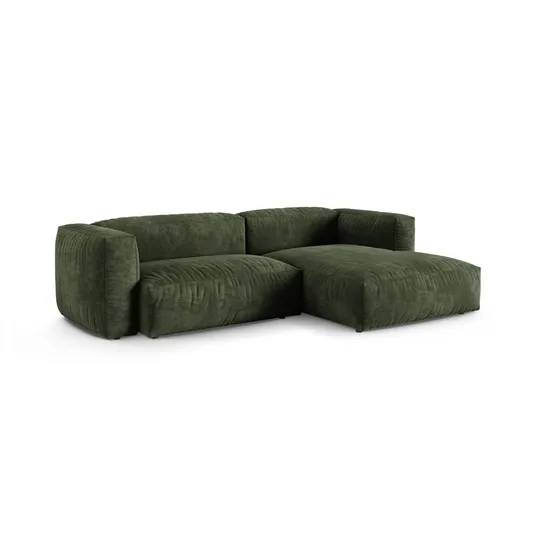 Velvet Modular Right Corner Sofa, "Martina", 2 Seats, 280x176x75, Green