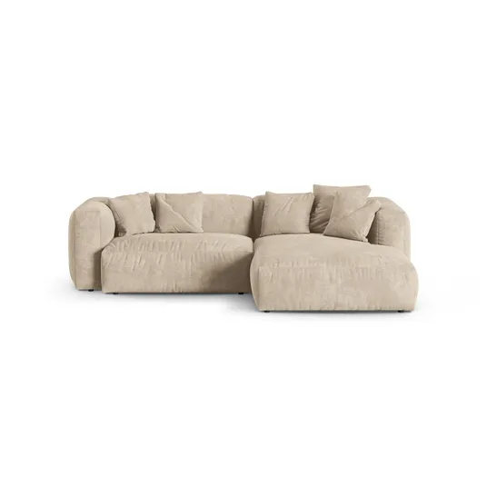 Velvet Modular Right Corner Sofa, "Martina", 2 Seats, 280x176x75, Light Beige