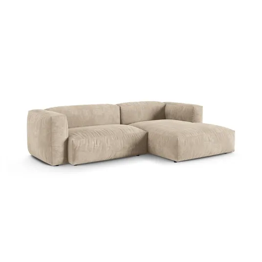 Velvet Modular Right Corner Sofa, "Martina", 2 Seats, 280x176x75, Light Beige