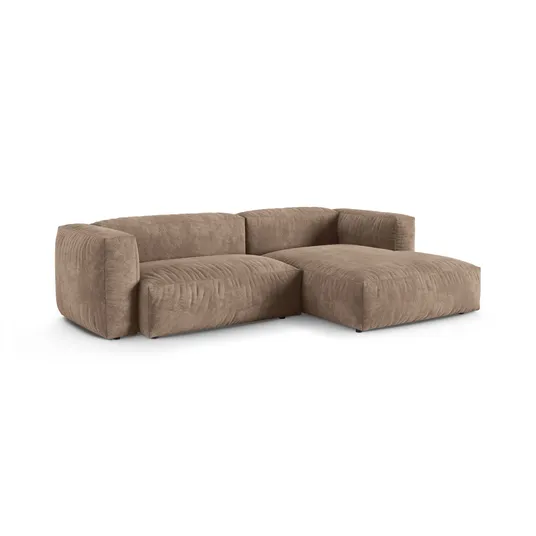 Velvet Modular Right Corner Sofa, "Martina", 2 Seats, 280x176x75, Dark Beige