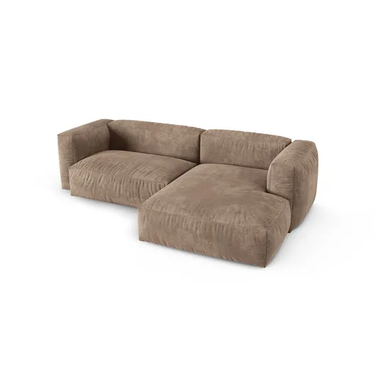 Velvet Modular Right Corner Sofa, "Martina", 2 Seats, 280x176x75, Dark Beige