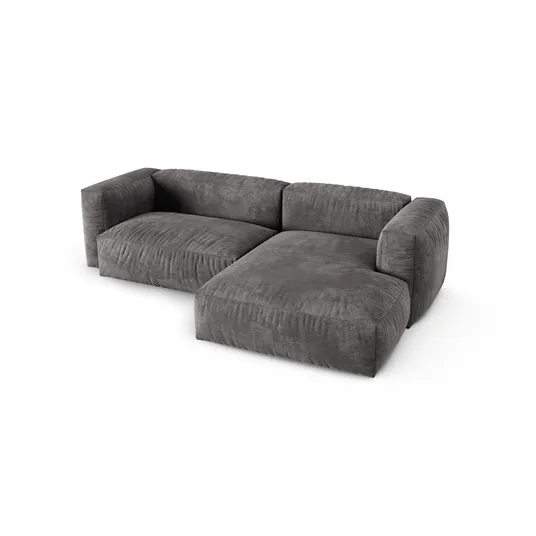 Velvet Modular Right Corner Sofa, "Martina", 2 Seats, 280x176x75, Grey