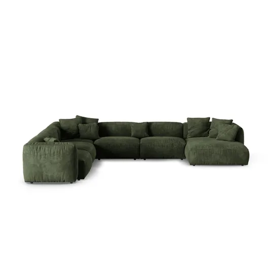 Velvet Modular Left Corner Sofa, "Martina", 6 Seats, 420x330x75, Green
