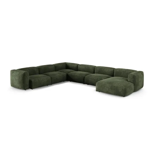 Velvet Modular Left Corner Sofa, "Martina", 6 Seats, 420x330x75, Green