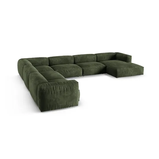 Velvet Modular Left Corner Sofa, "Martina", 6 Seats, 420x330x75, Green