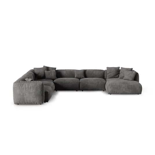 Velvet Modular Left Corner Sofa, "Martina", 6 Seats, 420x330x75, Grey