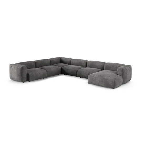 Velvet Modular Left Corner Sofa, "Martina", 6 Seats, 420x330x75, Grey