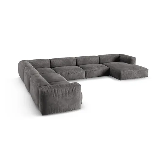 Velvet Modular Left Corner Sofa, "Martina", 6 Seats, 420x330x75, Grey