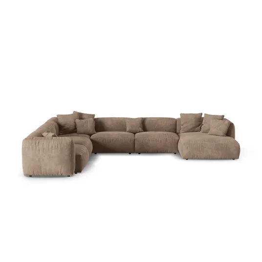 Velvet Modular Left Corner Sofa, "Martina", 6 Seats, 420x330x75, Dark Beige