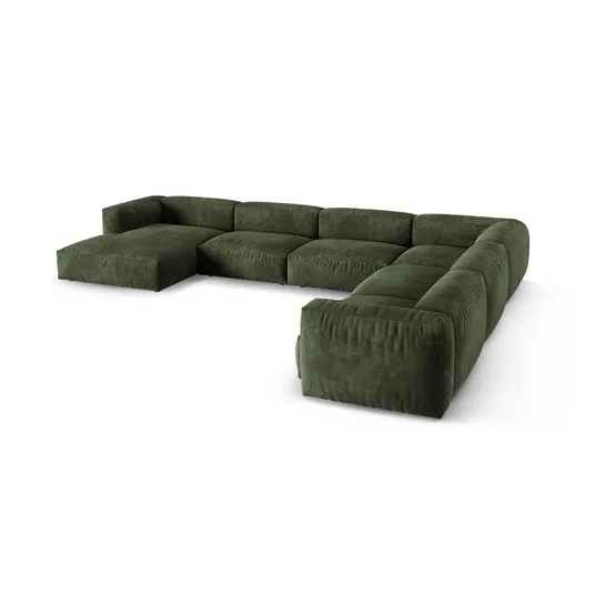 Velvet Modular Right Corner Sofa, "Martina", 6 Seats, 420x330x75, Green