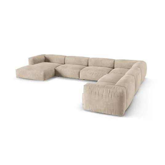 Velvet Modular Right Corner Sofa, "Martina", 6 Seats, 420x330x75, Light Beige