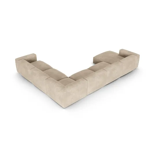 Velvet Modular Right Corner Sofa, "Martina", 6 Seats, 420x330x75, Light Beige