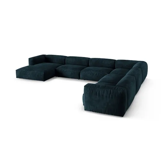 Velvet Modular Right Corner Sofa, "Martina", 6 Seats, 420x330x75, Deep Petrol