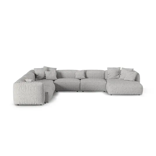 Boucle Modular Left Corner Sofa, "Martina", 6 Seats, 420x330x75, Silver