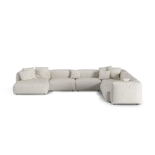 Boucle Modular Right Corner Sofa, "Martina", 6 Seats, 420x330x75, Grey Beige Melange