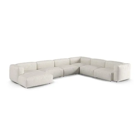 Boucle Modular Right Corner Sofa, "Martina", 6 Seats, 420x330x75, Grey Beige Melange