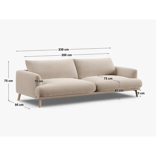 Velvet Sofa, "Naomi", 4 Seats, 230x95x75, Royal Blue