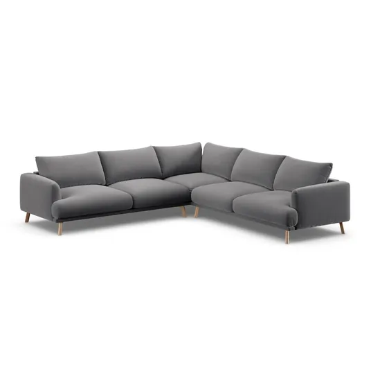 Velvet Symmetrical Corner Sofa, "Naomi", 5 Seats, 280x280x75, Grey