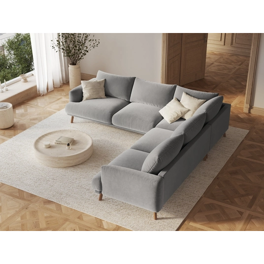 Velvet Symmetrical Corner Sofa, "Naomi", 5 Seats, 280x280x75, Grey