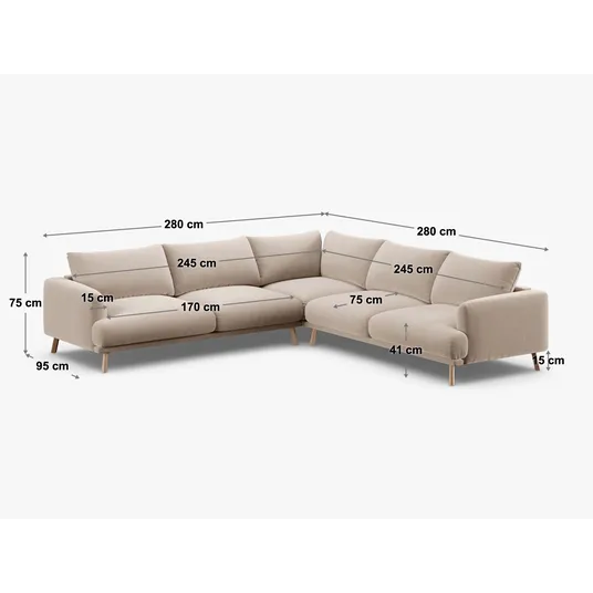 Velvet Symmetrical Corner Sofa, "Naomi", 5 Seats, 280x280x75, Grey