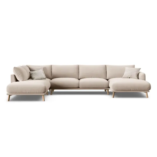 Velvet Panoramic Left Corner Sofa, "Naomi", 6 Seats, 365x235x75, Beige