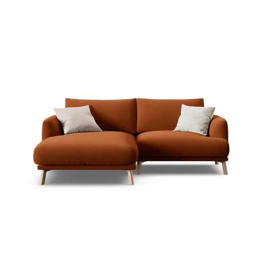 Velvet Left Corner Sofa, "Naomi", 3 Seats, 200x170x75, Terracotta