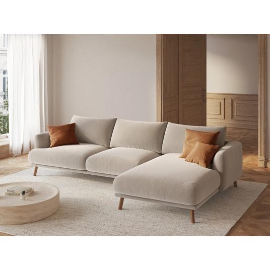 Velvet Right Corner Sofa, "Naomi", 4 Seats, 285x170x75, Beige