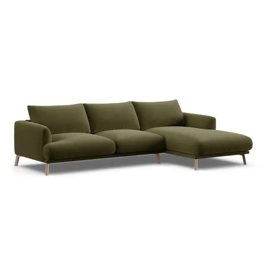 Velvet Right Corner Sofa, "Naomi", 4 Seats, 285x170x75, Green