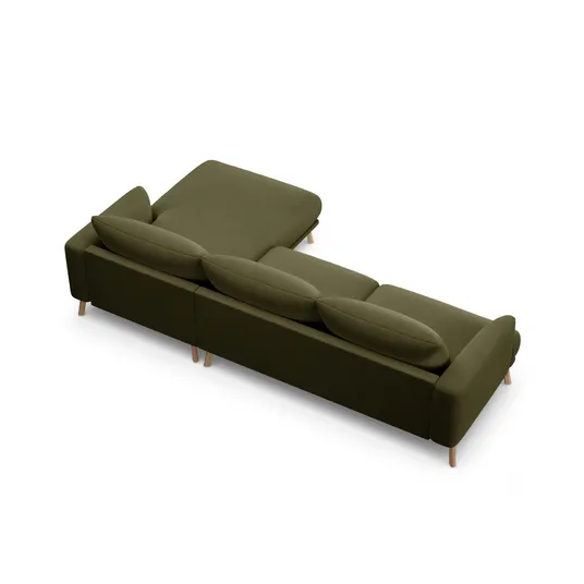 Velvet Right Corner Sofa, "Naomi", 4 Seats, 285x170x75, Green