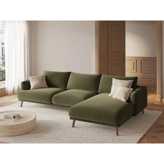 Velvet Right Corner Sofa, "Naomi", 4 Seats, 285x170x75, Green