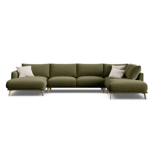 Velvet Panoramic Right Corner Sofa, "Naomi", 6 Seats, 365x235x75, Green