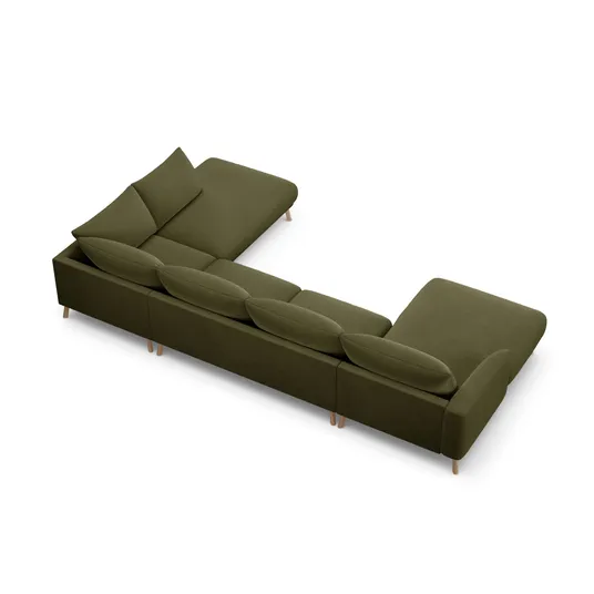 Velvet Panoramic Right Corner Sofa, "Naomi", 6 Seats, 365x235x75, Green