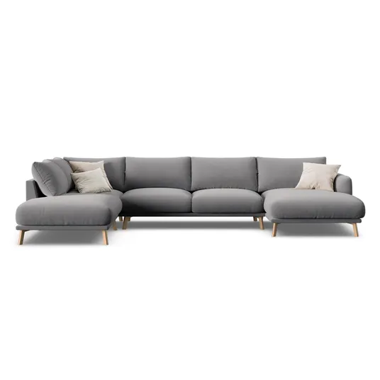 Velvet Panoramic Left Corner Sofa, "Naomi", 6 Seats, 365x235x75, Grey
