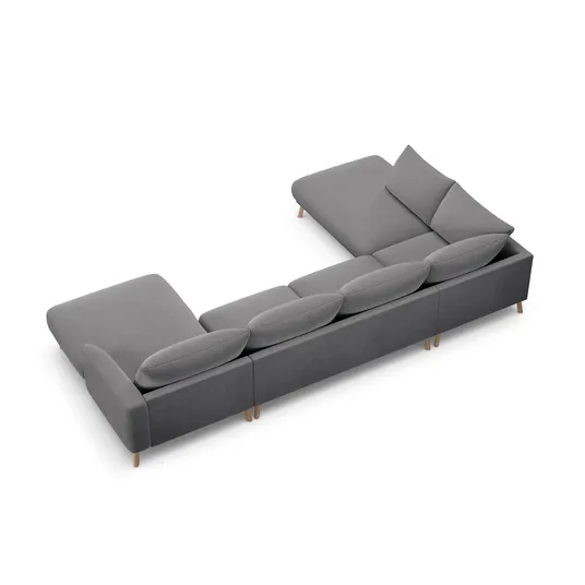 Velvet Panoramic Left Corner Sofa, "Naomi", 6 Seats, 365x235x75, Grey
