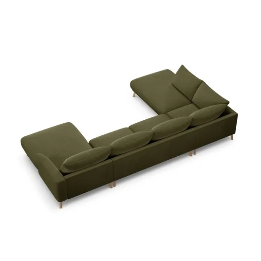 Velvet Panoramic Left Corner Sofa, "Naomi", 6 Seats, 365x235x75, Green