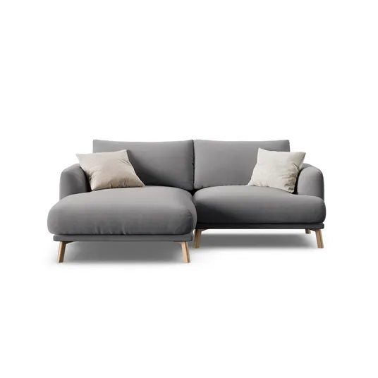 Velvet Left Corner Sofa, "Naomi", 3 Seats, 200x170x75, Grey