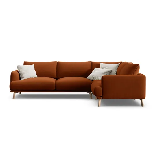 Velvet Right Corner Sofa, "Naomi", 4 Seats, 280x195x75, Terracotta