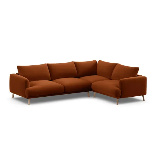 Velvet Right Corner Sofa, "Naomi", 4 Seats, 280x195x75, Terracotta